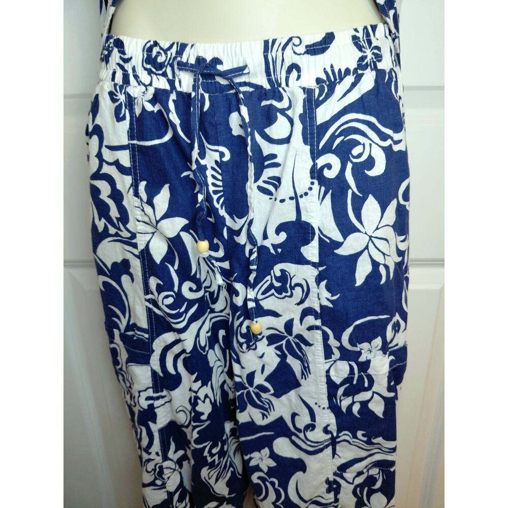 Christian Siriano Blue White Floral Resort Lounge Set Small Beaded Boho Linen - Picture 13 of 16